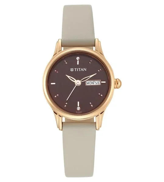 Titan Women's Studded Brown Dial watch